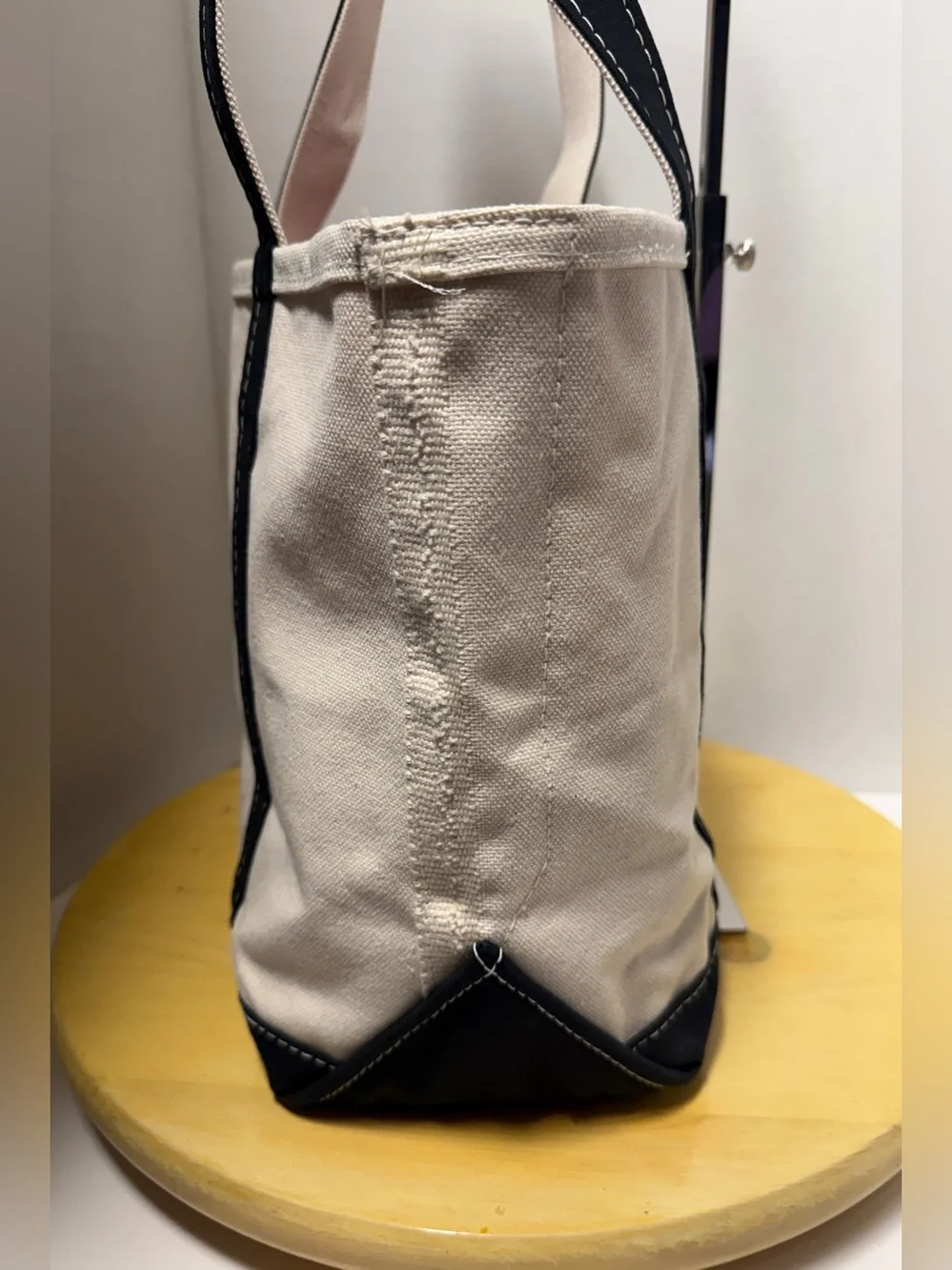 L.L. Bean Off White Boat and Tote Custom Cotton Canvas Bag Black Long Handles